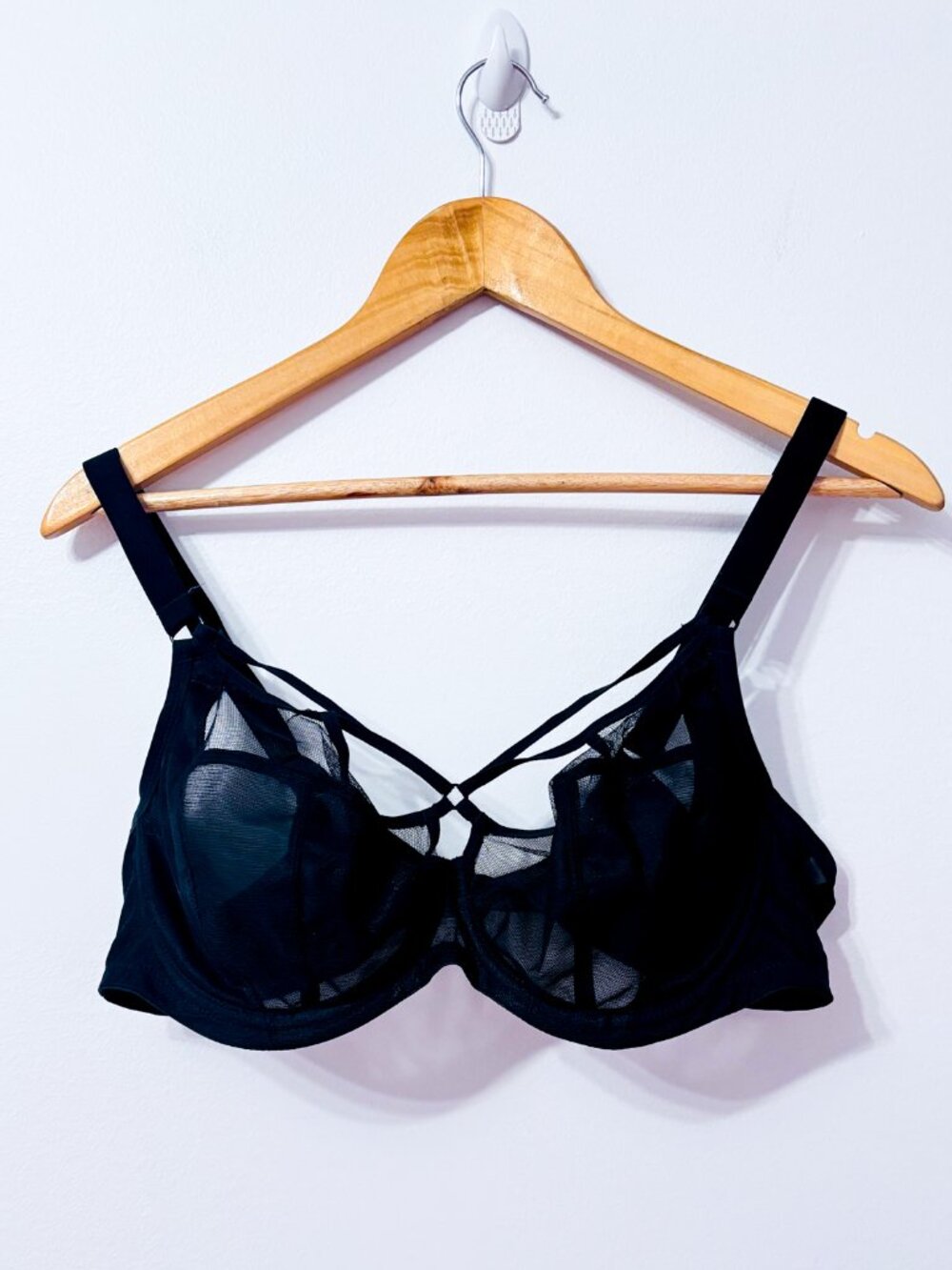 ELOMI Black Sheer Mesh Strappy Unlined Underwire Plunge Bra Size 38DD